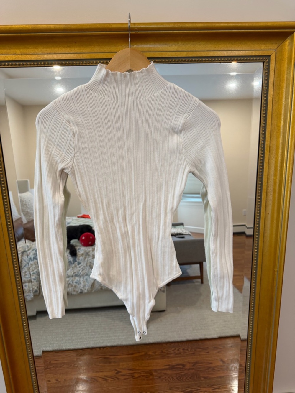 Abercrombie & Fitch Cream Ribbed Mock Neck Long-Sleeve Bodysuit